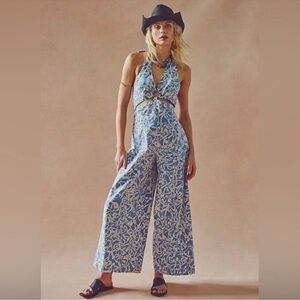 Free People Floral Blue Jumpsuit - Size S - NWT